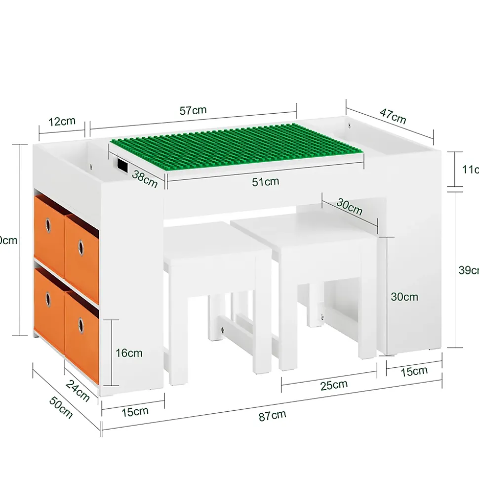 SoBuy Table Enfant avec 2 Chaises, Bacs de Rangement, Table de Construction Double Face, Blanche