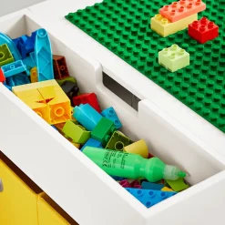 SoBuy Table Enfant avec 2 Chaises, Bacs de Rangement, Table de Construction Double Face, Blanche