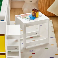 SoBuy Table Enfant avec 2 Chaises, Bacs de Rangement, Table de Construction Double Face, Blanche