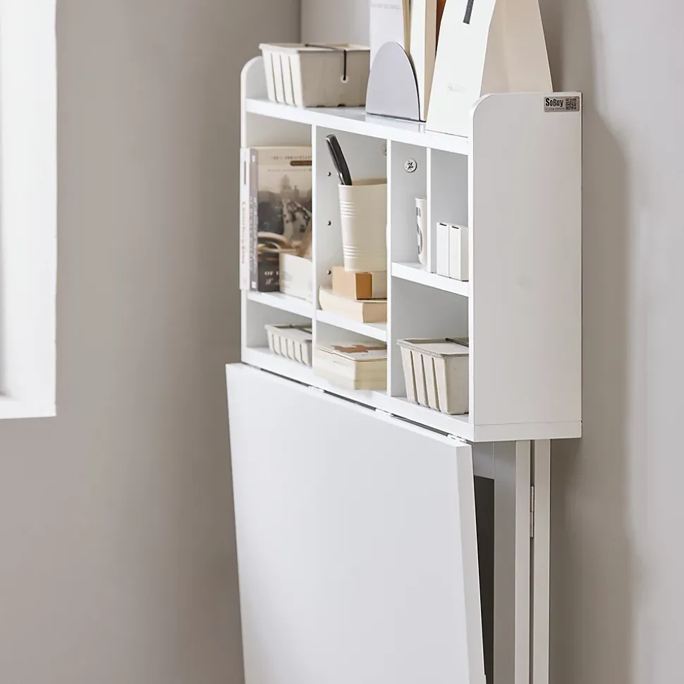 SoBuy Table Murale Rabattable avec Armoire Intégrée, Blanche