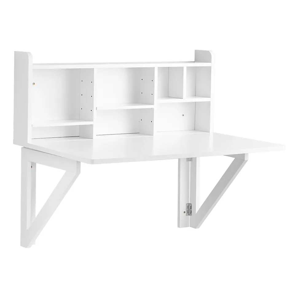 SoBuy Table Murale Rabattable avec Armoire Intégrée, Blanche