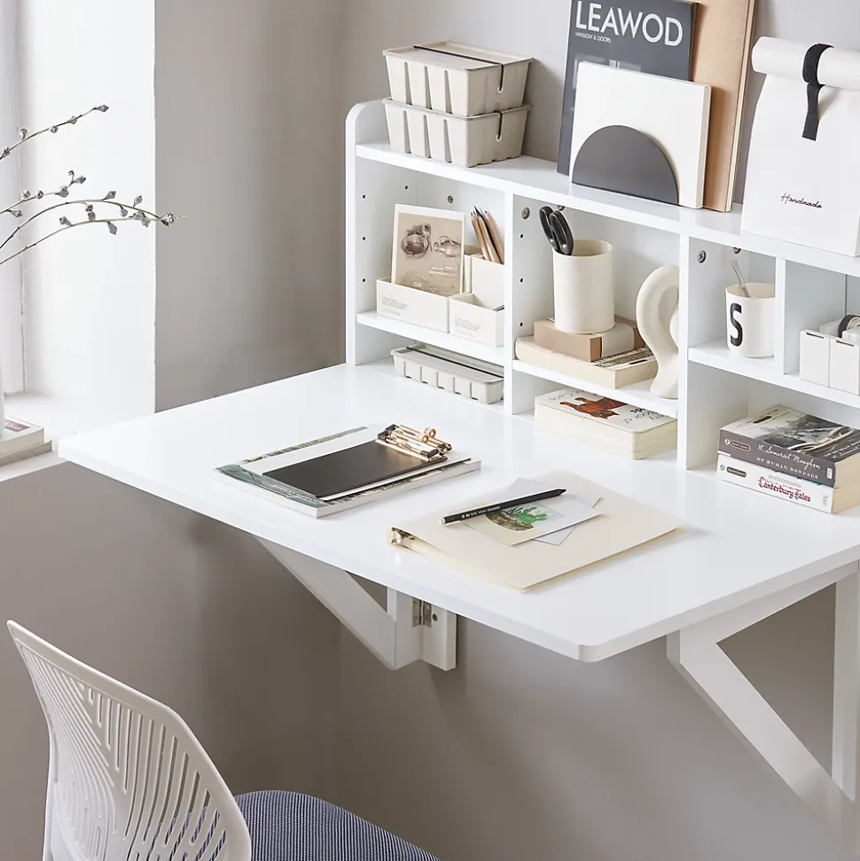 SoBuy Table Murale Rabattable avec Armoire Intégrée, Blanche