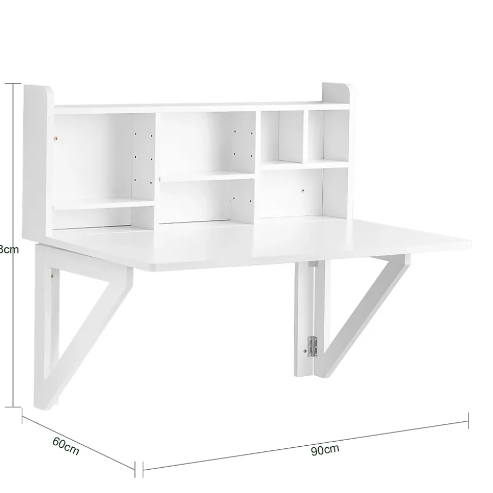 SoBuy Table Murale Rabattable avec Armoire Intégrée, Blanche