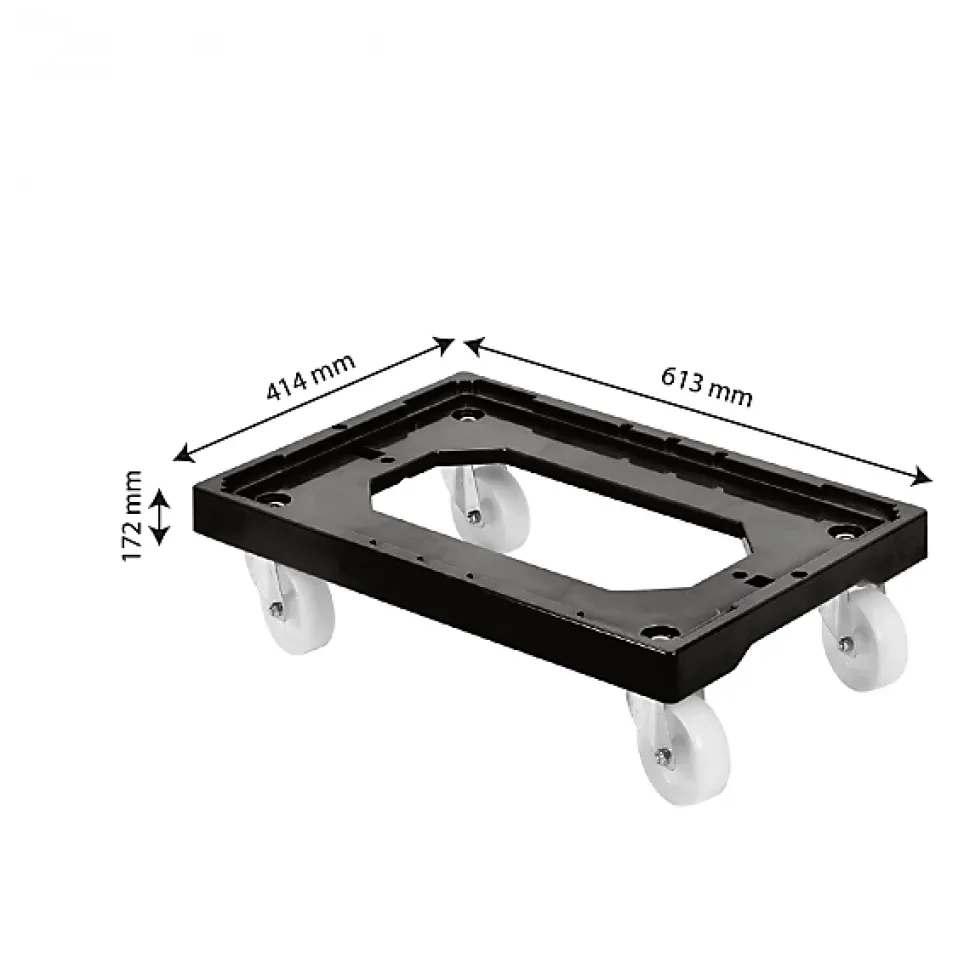 Socle rouleur 4 roues pivotantes - chape inox - noir
