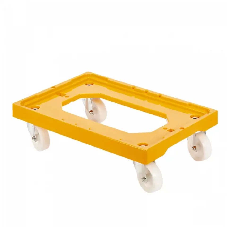 Socle rouleur 4 roues pivotantes - chape acier - jaune
