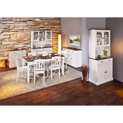 SOCOA - Buffet 3 Portes 3 Tiroirs Bois Massif Vernis Sepia et Blanc