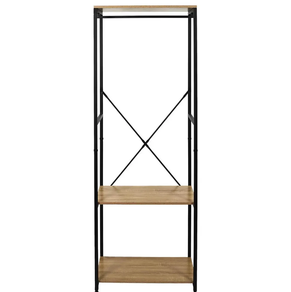 STAVI - Portant avec Etagères Métal Noir Plateaux Effet Bois