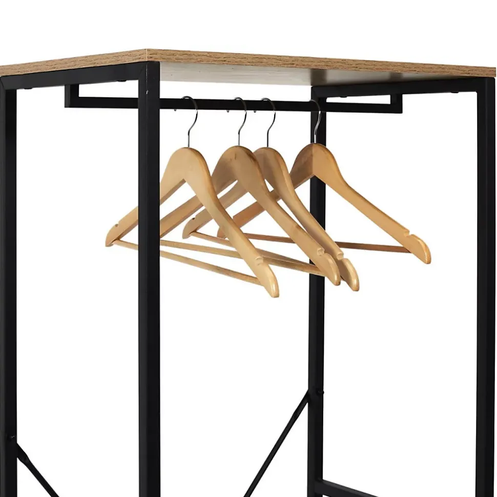 STAVI - Portant avec Etagères Métal Noir Plateaux Effet Bois