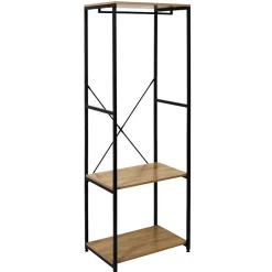 STAVI - Portant avec Etagères Métal Noir Plateaux Effet Bois