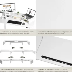 Support de moniteur 3 pièces avec supports pour smartphone