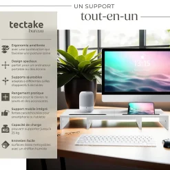 Support de moniteur 3 pièces avec supports pour smartphone