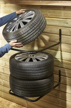 Support de rangement mural 2 pneus Mottez noir
