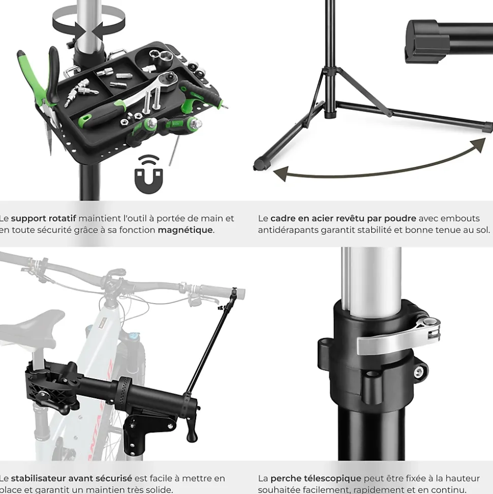 Support de réparation en acier enduit de poudre pour vélo pliable jusqu'à 50 kg hauteur réglable TECTAKE