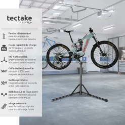 Support de réparation en acier enduit de poudre pour vélo pliable jusqu'à 50 kg hauteur réglable TECTAKE