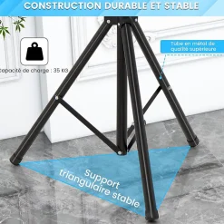 Support de Sol Trépied pour TV Ecran, Support TV Pliable avec Fixation du Moniteur et Tige de Levage, 5 Hauteur Réglable, Noir
