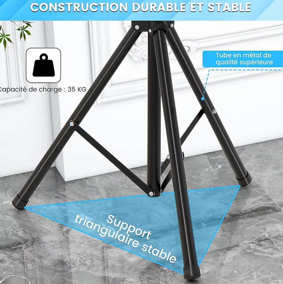 Support de Sol Trépied pour TV Ecran, Support TV Pliable avec Fixation du Moniteur et Tige de Levage, 5 Hauteur Réglable, Noir