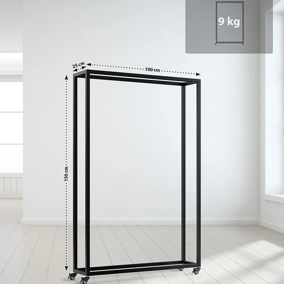 Support en métal avec roulettes, étagère robuste, stockage bois de chauffage salon Noir/25x100x150cm