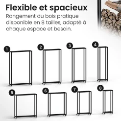 Support en métal avec roulettes, étagère robuste, stockage bois de chauffage salon Noir/25x100x150cm