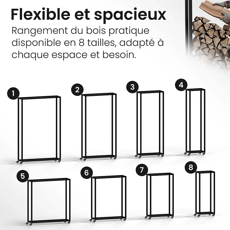 Support en métal avec roulettes, étagère robuste, stockage bois de chauffage salon Noir/25x100x150cm