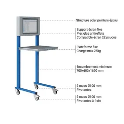 Support informatique mobile - Ecran 22 pouces - Bleu industriel - W040010011-BI
