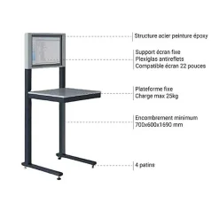 Support informatique sur patins - Ecran 22 pouces - Gris clair - W040010009-GC