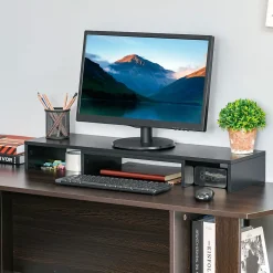Support moniteur réhausseur d'écran extensible réglable orientable effet bois noir
