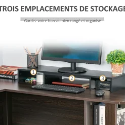 Support moniteur réhausseur d'écran extensible réglable orientable effet bois noir