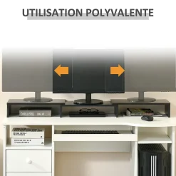 Support moniteur réhausseur d'écran extensible réglable orientable effet bois noir
