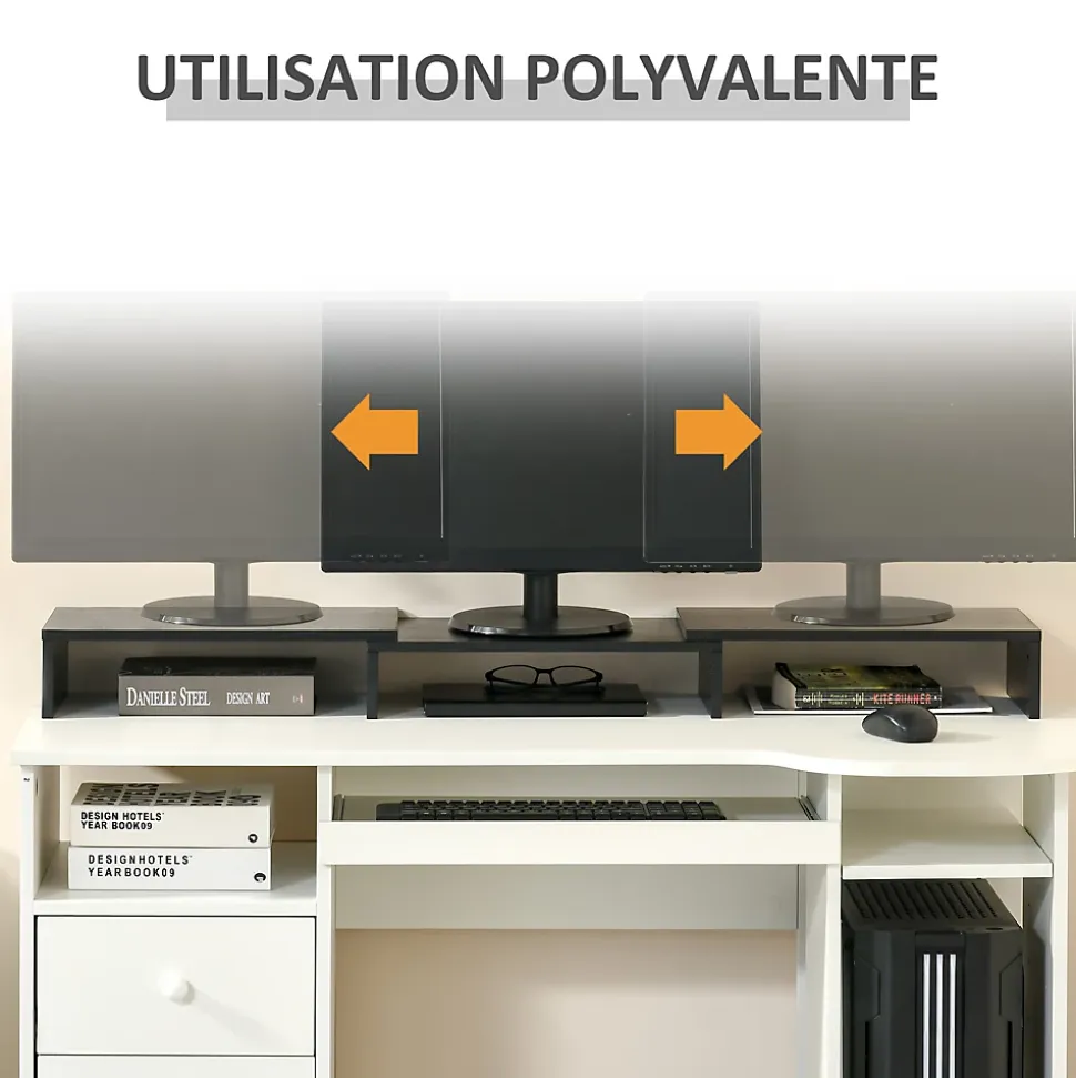 Support moniteur réhausseur d'écran extensible réglable orientable effet bois noir
