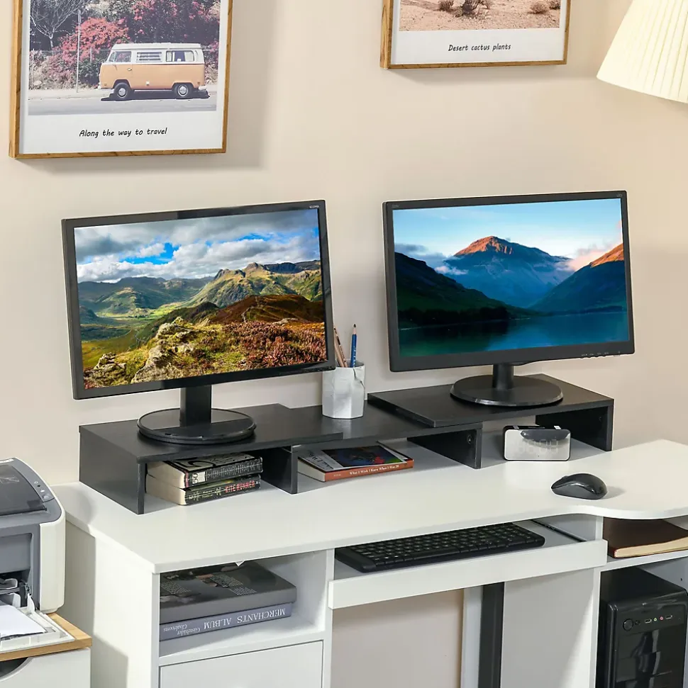 Support moniteur réhausseur d'écran extensible réglable orientable effet bois noir
