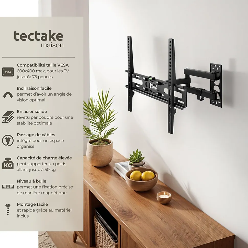 Support mural de télévision téléscopique Pour 26 - 75 pouces (66 - 191 cm)