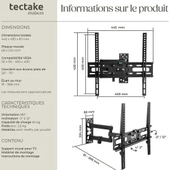 Support mural de télévision téléscopique Pour 26 - 75 pouces (66 - 191 cm)