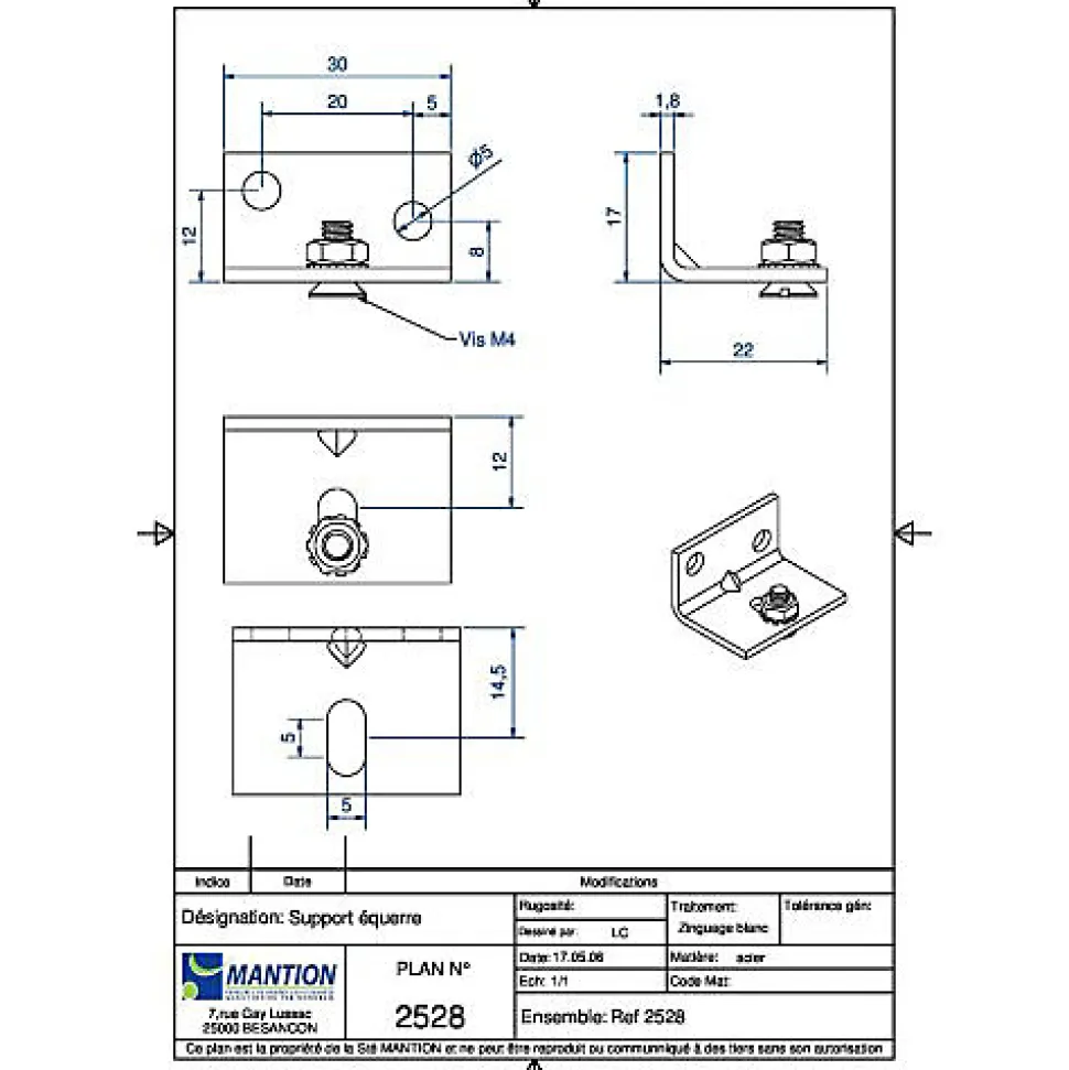 Support équerre pour fixation murale du rail - MANTION - CADETTE 2528