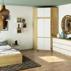 Surmeuble pour armoire AKORD S100 Chêne Artisan 100 cm 2 portes façade Blanche 3 étagères 100x50x55 cm