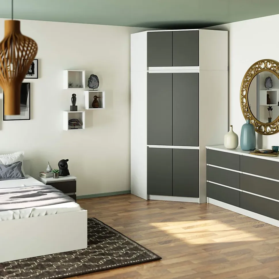 Surmeuble pour armoire AKORD S100 Blanc 100 cm 2 portes façade Gris Graphite 3 étagères 100x50x55 cm