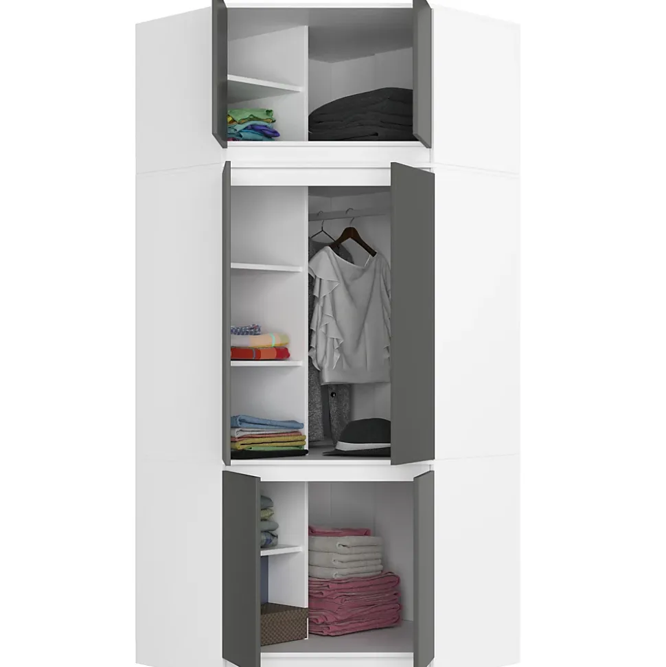 Surmeuble pour armoire AKORD S100 Blanc 100 cm 2 portes façade Gris Graphite 3 étagères 100x50x55 cm
