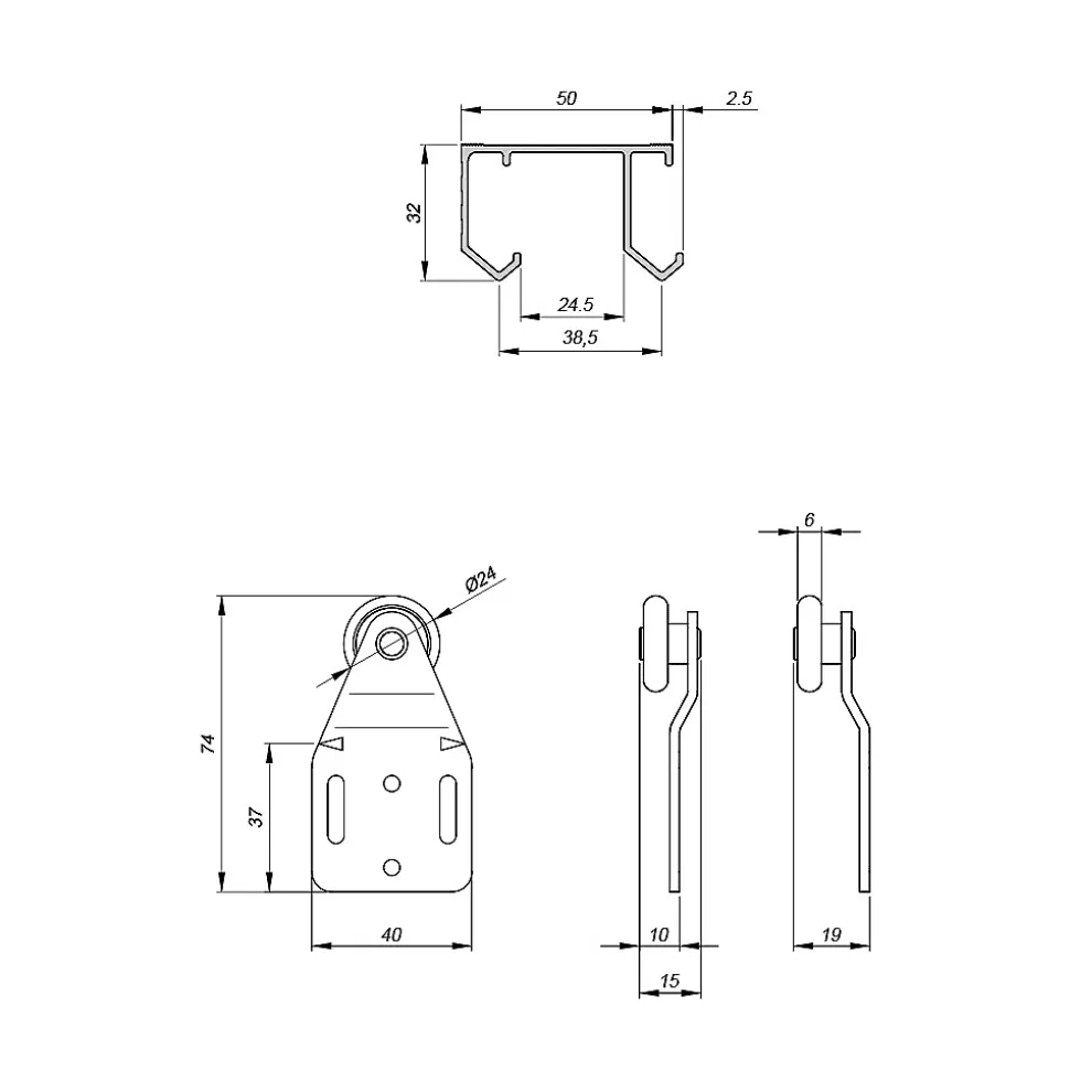 Système coulissant SLID'UP 110 pour 2 portes de placard - rail 1,8 m - 45 kg