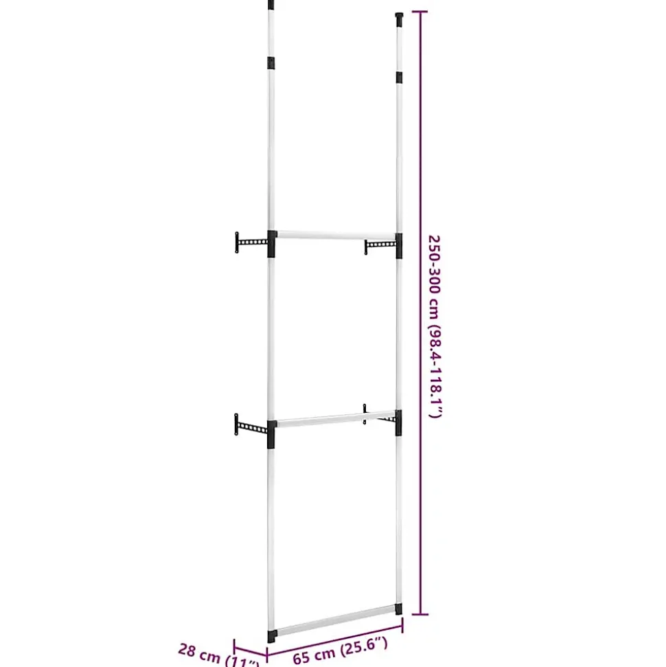 Système de garde-robe télescopique avec barres Aluminium vidaXL