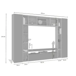 Système mural Gilberto, meuble TV 3 portes, Meuble de salon polyvalent, 100% Made in Italy, 270x35h210 cm, Anthracite et Chêne