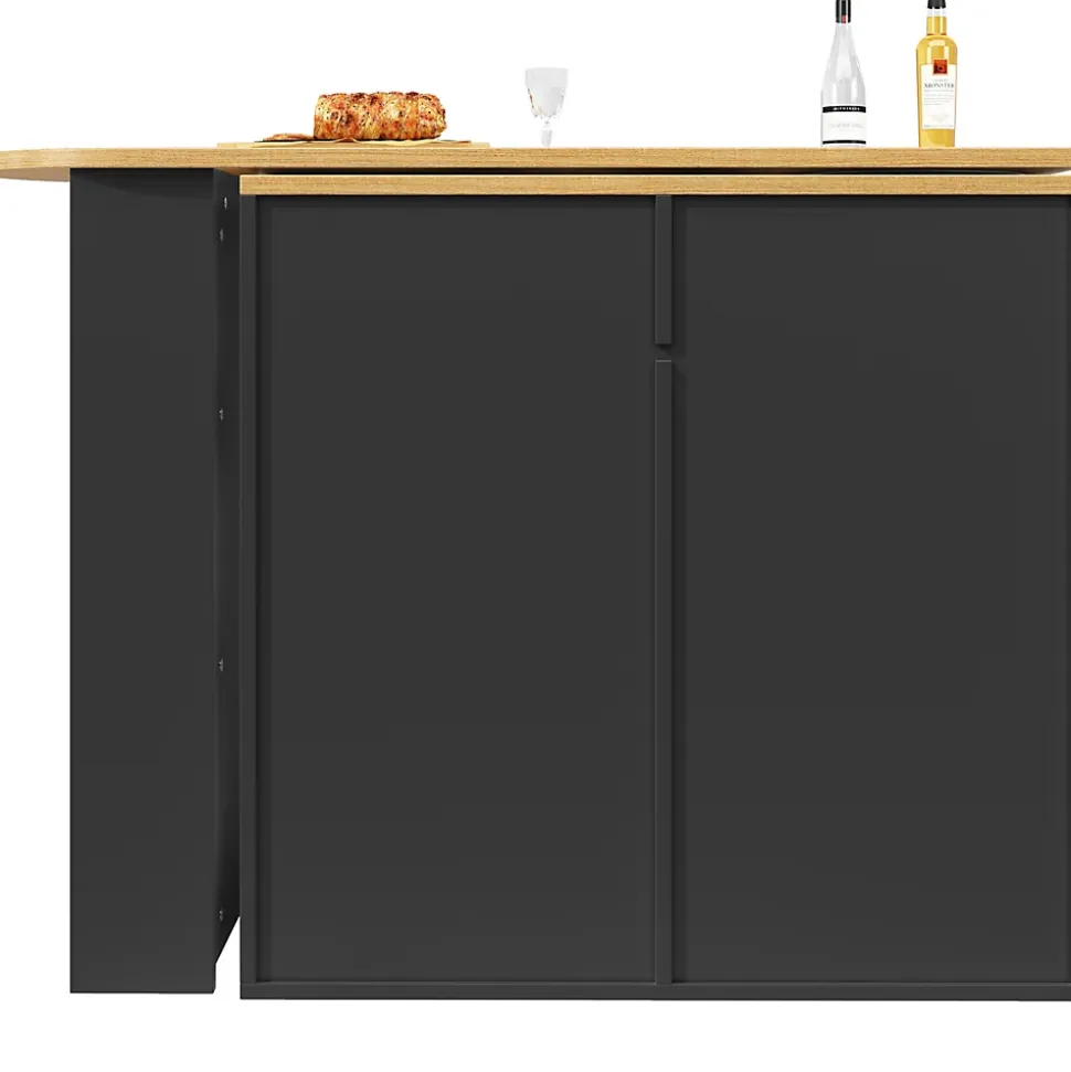 Table à Manger - Buffet Pivotant avec 2 Portes et 2 Tiroirs, Meuble de Rangement MDF 138-203x39x105 cm, Noir + Naturel