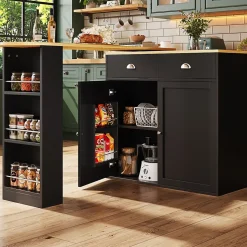 Table à Manger - Buffet Pivotant avec 2 Portes et 2 Tiroirs, Meuble de Rangement MDF 138-203x39x105 cm, Noir + Naturel