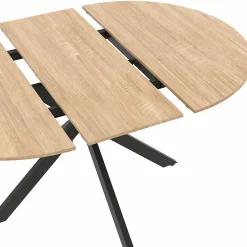 Table à manger extensible ronde ALIX 4-8 personnes pied araignée bois et noir 110-150 cm