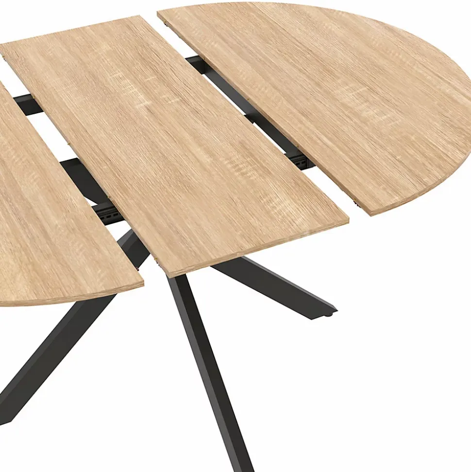 Table à manger extensible ronde ALIX 4-8 personnes pied araignée bois et noir 110-150 cm
