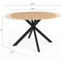 Table à manger extensible ronde ALIX 4-8 personnes pied araignée bois et noir 110-150 cm