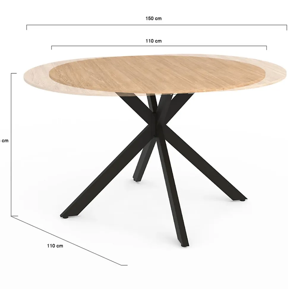 Table à manger extensible ronde ALIX 4-8 personnes pied araignée bois et noir 110-150 cm