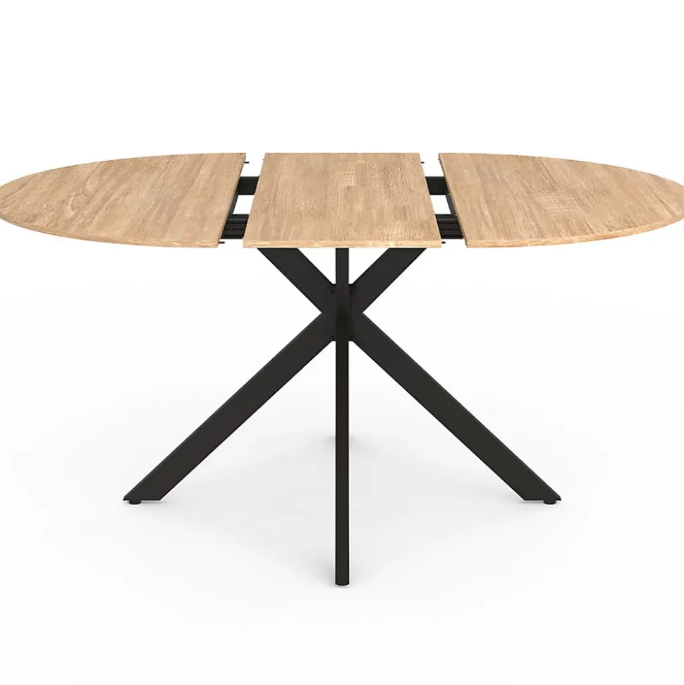 Table à manger extensible ronde ALIX 4-8 personnes pied araignée bois et noir 110-150 cm