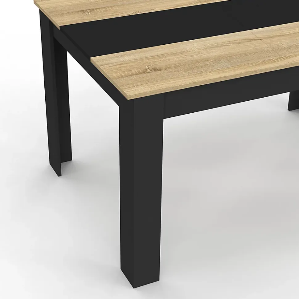 Table à manger rectangle GEORGIA 6 personnes noire et imitation hêtre 140 x 80 cm