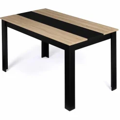 Table à manger rectangle GEORGIA 6 personnes noire et imitation hêtre 140 x 80 cm