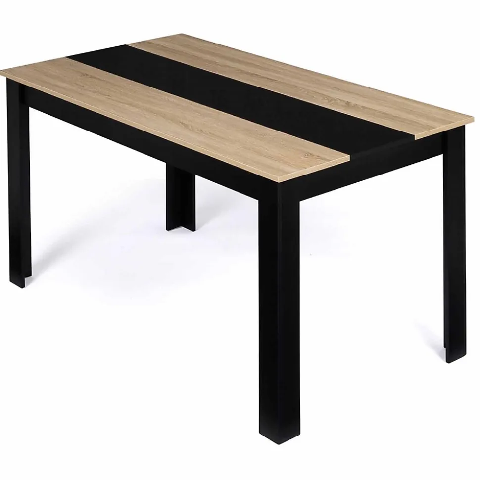 Table à manger rectangle GEORGIA 6 personnes noire et imitation hêtre 140 x 80 cm