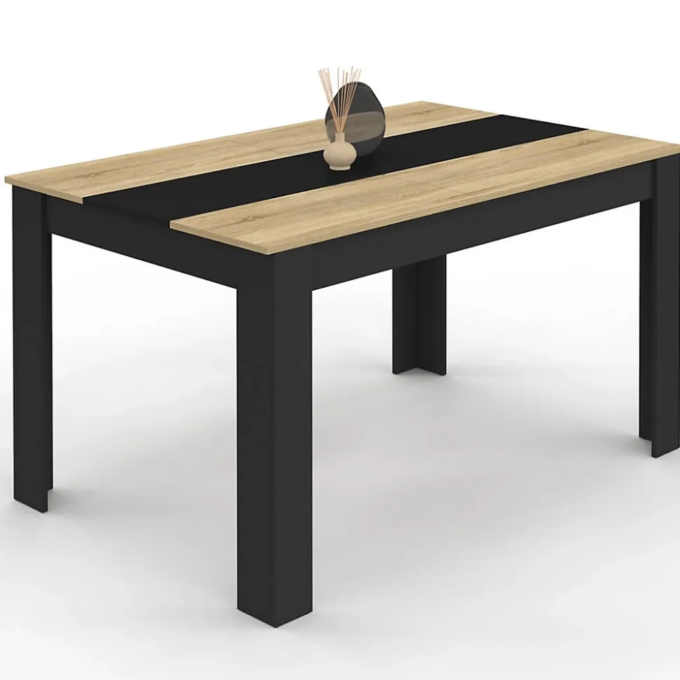 Table à manger rectangle GEORGIA 6 personnes noire et imitation hêtre 140 x 80 cm